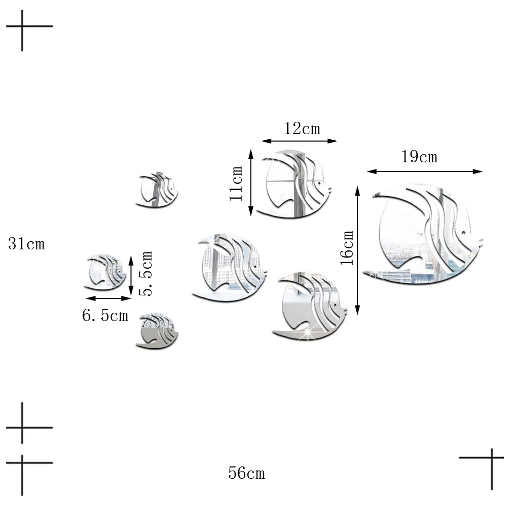 Напрямую от производителя продажи тропических рыб акриловые зеркальные наклейки на стену домашний дом украшения ТВ задний план MS361107