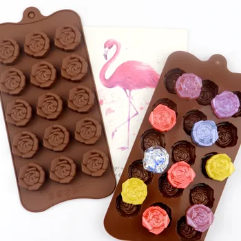 

15 Cavity Cake Decoration Rose Flowers Shaped Chocolate Color Multi Purpose Reusable DIY Baking Tools Kitchenware