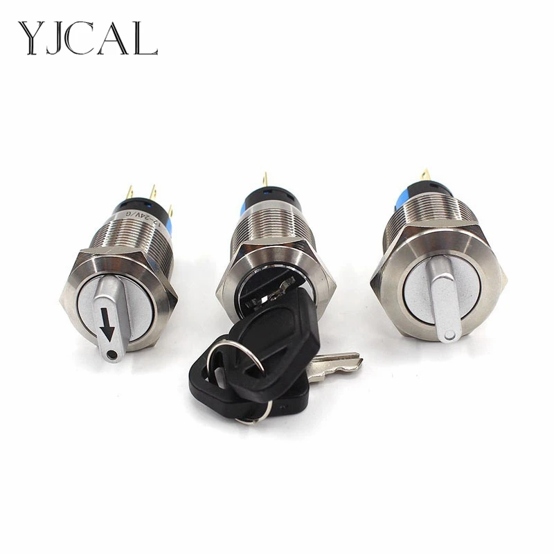 

19mm 22mm Metal Waterproof Push Button Latching Rotary Key Switch Button 2 3 Position Knob Self-locking Fixation With LED Light