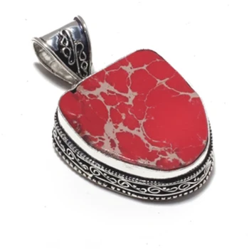 

Genuine Sea Sendiment Jasper Pendant Silver Overlay over Copper , Hand Made Women Jewelry Gift, P9143