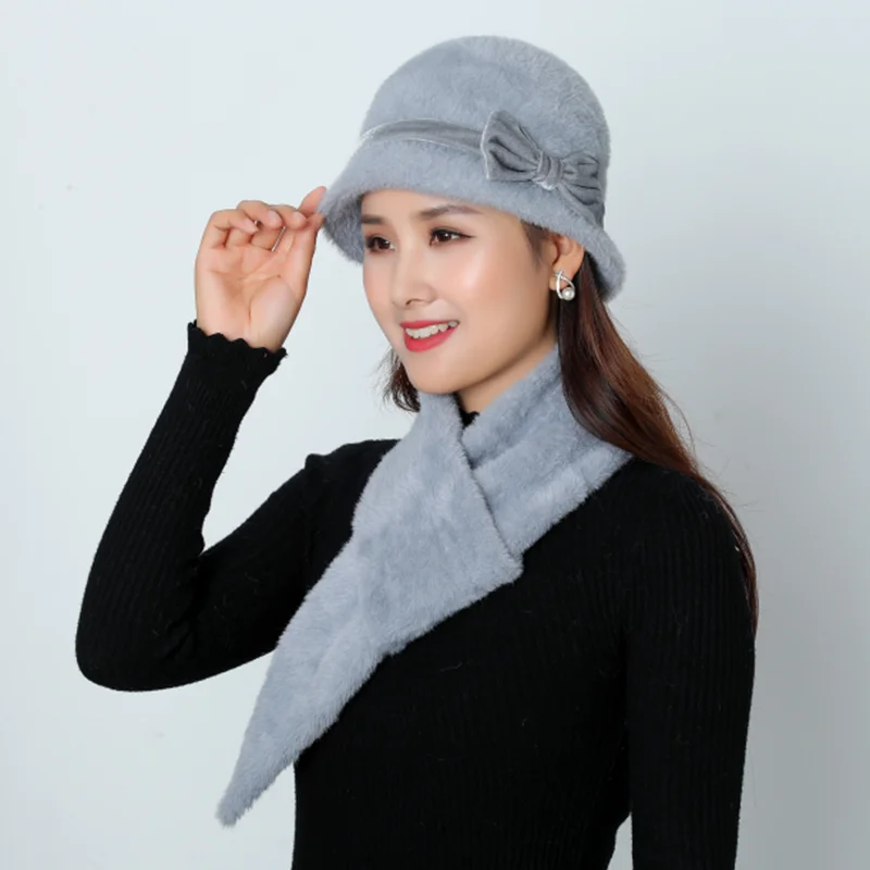 Горячая распродажа Женские зимние вязаные Skullies супер мягкий шарф плотные костюмы теплая шапка шапки бэги женское украшение на голову шапка - Цвет: Suit gray