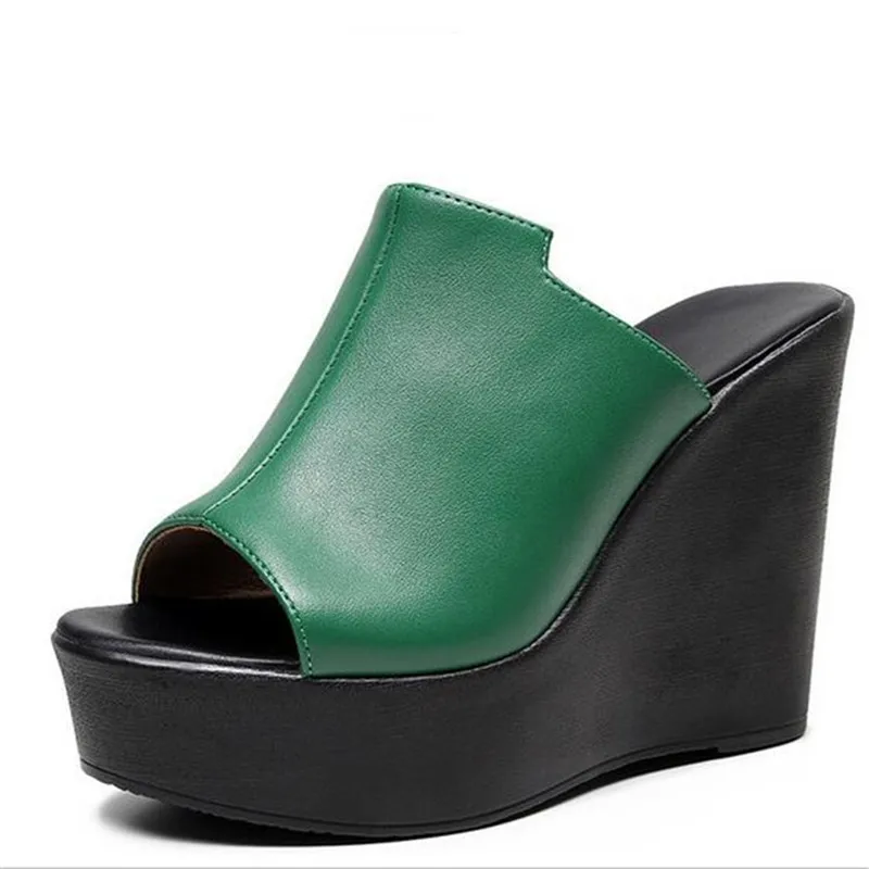 

2023 New Summer Fish Mouth Slippers Platform Heighten Sandals Wedges Big Size Genuine Leather High Heel Sandals 6 / 8 / 11.5 Cm