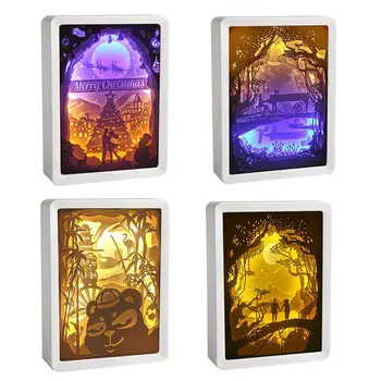 

3D Paper Carving Craft Decor Piano Couple Panda Innovative Gift 3D Paper Carving Lamp Boxes For Thanksgiving Day Valentine's Day