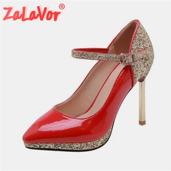 

ZALAVOR 5 Colors Women Pumps Shoes Fashion Pointed Toe Sexy Thin High Heels Shoes Women Buckle Mixed Color Footwear Size 32-43