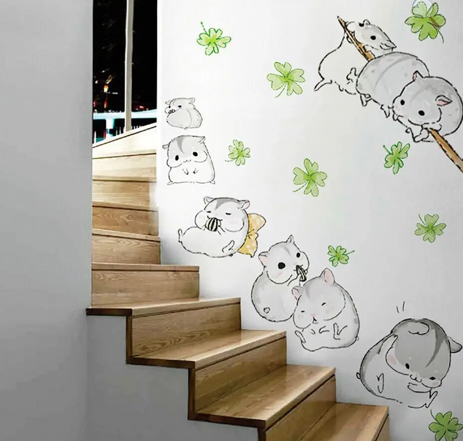 Cartoon Lovely Hamsters DIY Removable Wall Stickers for Kids Room Nursery Living Room Decor Mural Decal MJ7014