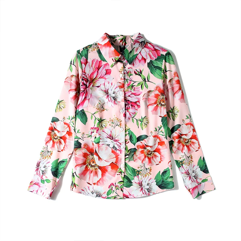 

Spring Floral Pink Long Sleeve Shirt Womens Tops and Blouses Blusas Mujer De Moda 2020 Verano ropa para mujeres de moda K8888