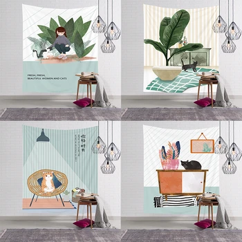 

Cute Cartoon Kitten Wall Tapestry Cat Background Cloth Wall Carpet Hanging Home Decor Beach Mat Witchcraft Supplies 150x120cm