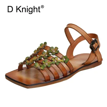 

Original Summer 2020 New Fashion Ladies Sandals Genuine Leather Handmade Flower Buckle Strap Flat Sandals Shoes Woman Plus Size