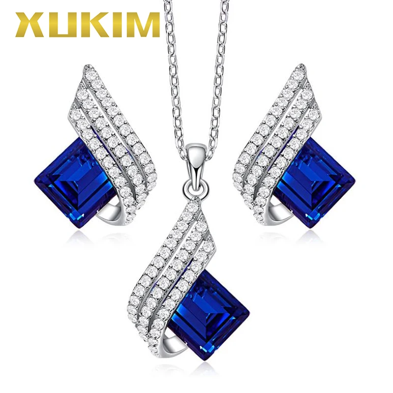 

JS004 Xukim Jewelry Luxury Gift Present Crystal Pendant Necklace Earrings Jewelry Set