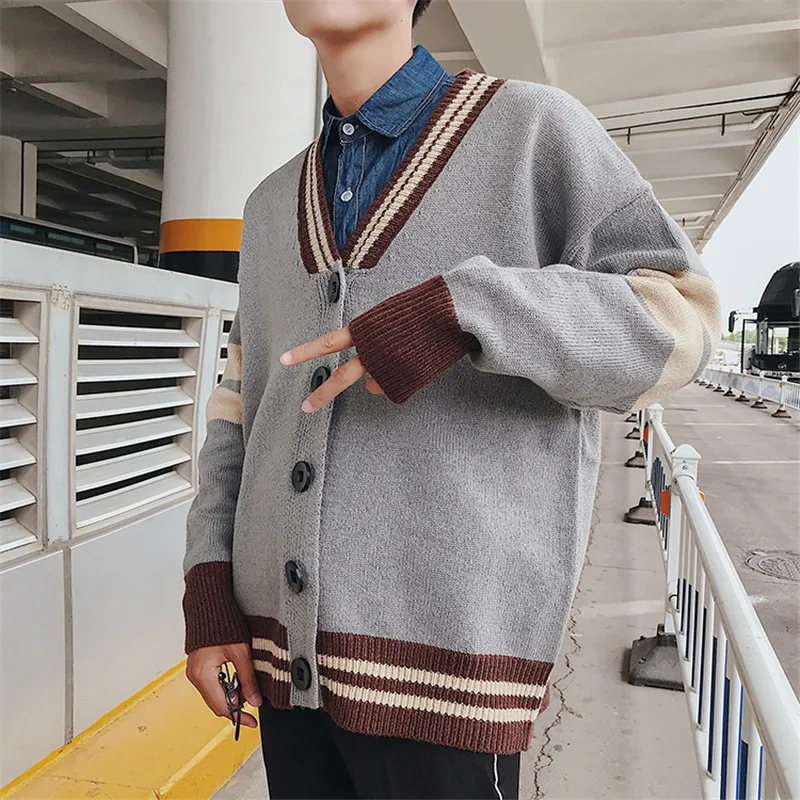 Winter New Cardigan Men Fashion Contrast Color Casual Knit Sweater Man Streetwear Loose Warm Sweater Jacket Male Clothes M-3XL Winter New Cardigan Men Fashion Contrast Color Casual Knit Sweater Man Streetwear Loose Warm Sweater Jacket Male Clothes M-3XL