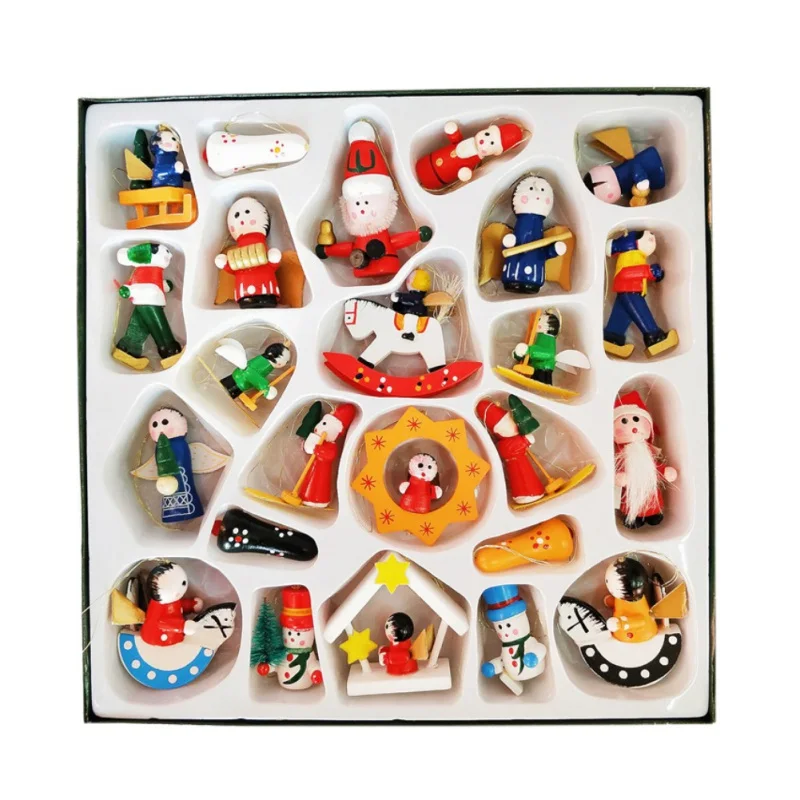

24pcs/pack Wooden Christmas Pendants Kit Decorative Hanging Ornament Xmas Holiday Crafts Gift