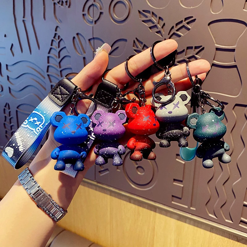 Fashion Chameleon bear Keychain Leather Cow Keychains for Women Bag Jewelry Trinket Men's Car Key Ring Chain Pendant | Украшения и