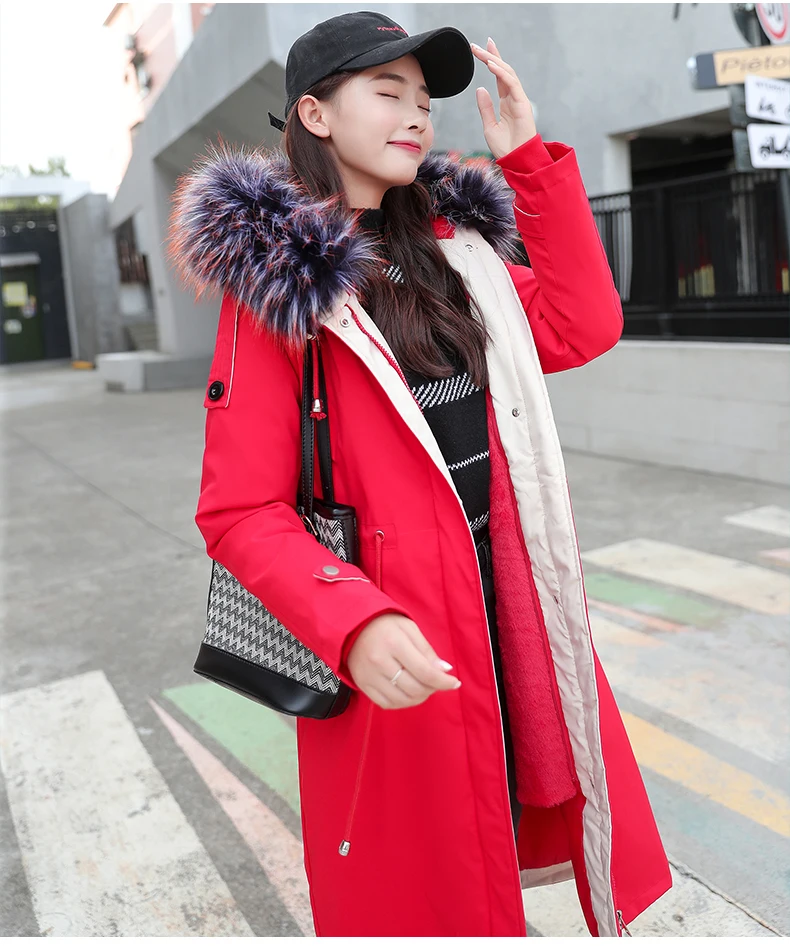 Winter Fleece Womens Parka Coat Thick Warm Long Hooded Outwear Faux Fur Collar Plus Size 4XL Parkas U3