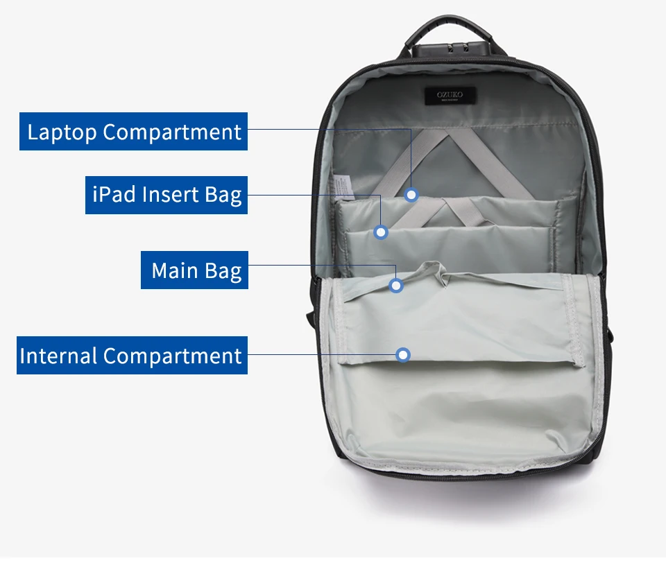 OZUKO мужской рюкзак для ноутбука с защитой от кражи, Водонепроницаемый Школьный рюкзак для подростков, женский рюкзак для отдыха, мужские рюкзаки для путешествий