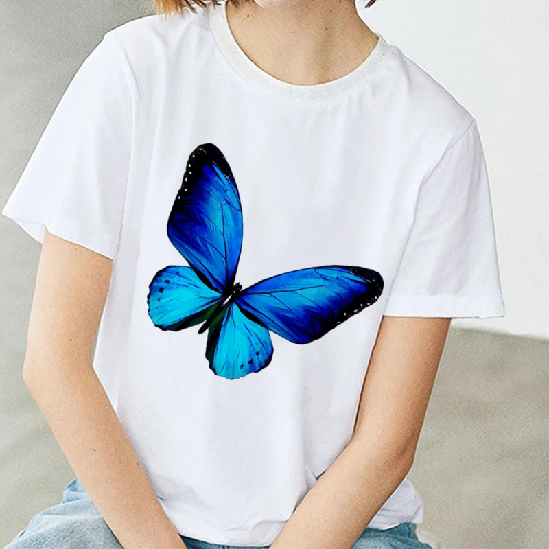 

Women's T-shirts 2020 Beautiful Butterfly Print Top Female T-shirt 90s Harajuku Kawaii Vogue Clothes O-neck Lady Tee Tops Shirts