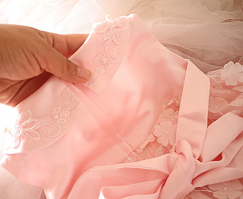 Розовые кружевные Платье для маленьких девочек платье принцессы с цветочным узором для маленькой девочки 1 года на день рождения Свадебная вечеринка, платье для крестин; на возраст от 0 до 24 месяцев