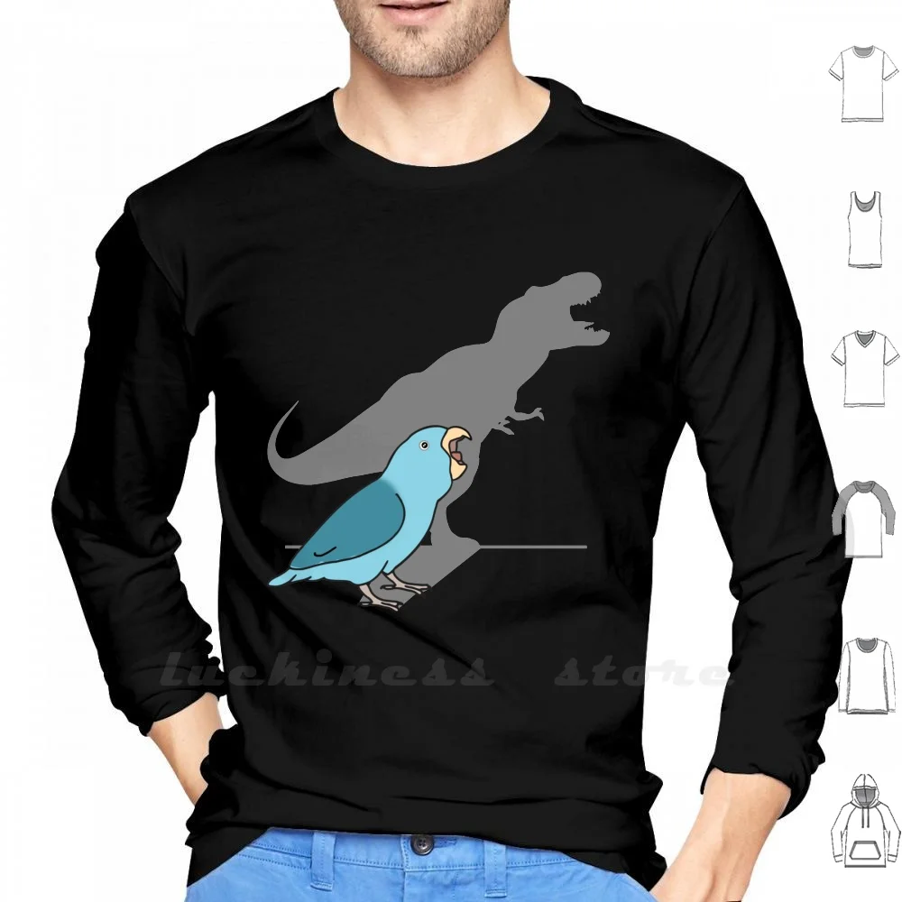 T - Rex Blue Parrotlet Long Sleeve Men Teenage Cotton Parrot Tyrannosaurus Dinosaurus Velociraptor Funn | Мужская одежда