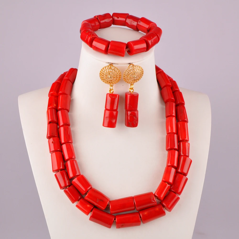 

Nigeria Wedding Red Natural Coral Beads Bride Bridesmaid Necklace Jewelry African Wedding Birthday Party Jewelry Set AU-119