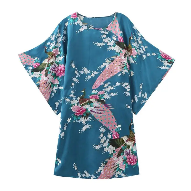 Маленькая Леди пеньюар с цветочным принтом белая женская миниатюрная ночная рубашка короткий рукав круглый вырез сексуальное домашнее платье плюс размер 4XL 5XL 6XL ночное белье - Цвет: Lake Blue A