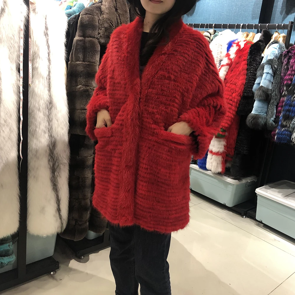 Real mink fur coat women winter Luxurious High-quality oversize new fashion style coat - Цвет: Red