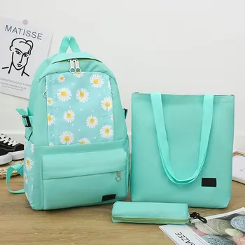 

3 pcs Canvas Backpack Vintage Bag Floral Printed Travel Backpack For Women School Mochila For Teenager Large Capacity