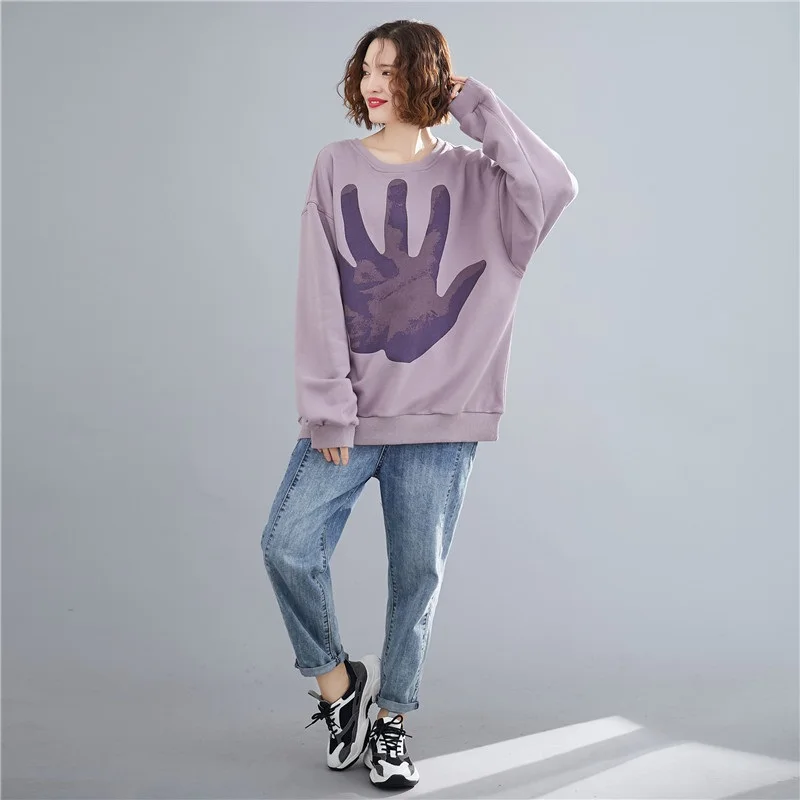  long sleeve plus size cotton print casual loose autumn winter sweatshirt women tops 2020