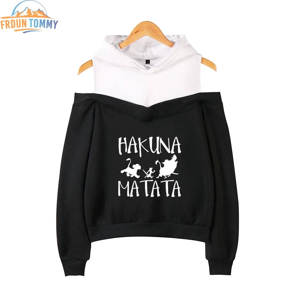 Стиль Льва короля хакуны Матата печать с открытыми плечами с капюшоном рубашка Женская толстовка с капюшоном Горячая Повседневная одежда