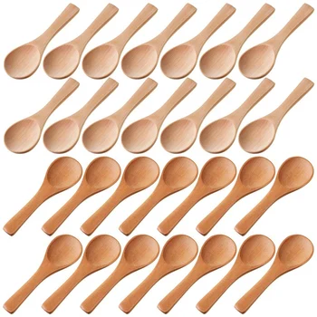 

Small Wooden Spoons Mini Tasting Spoons Condiments Salt Spoons for Kitchen Cooking Seasoning Oil Coffee Tea Sugar 30Pcs