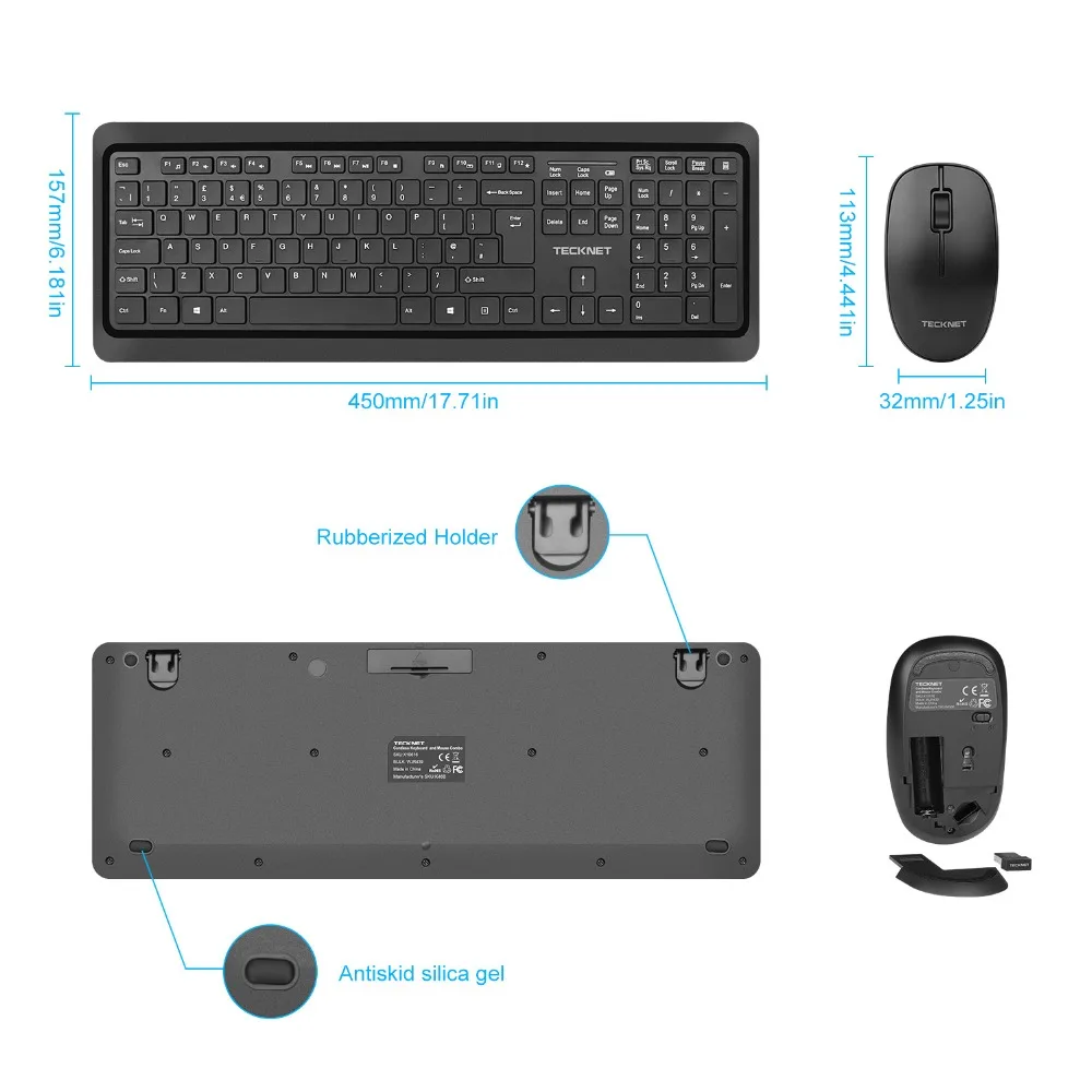 TeckNet 2,4 ГГц Беспроводная клавиатура и мышь комбо 107 клавиш эргономичный дизайн USB приемник клавиатура и мышь набор