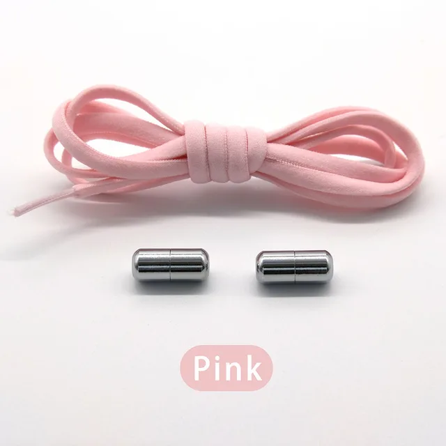 Elastic No Tie Shoelaces Semicircle Shoe Laces For Kids and Adult Shoelace for Sneakers Quick Lazy Metal Lock Laces Shoe Strings Pink