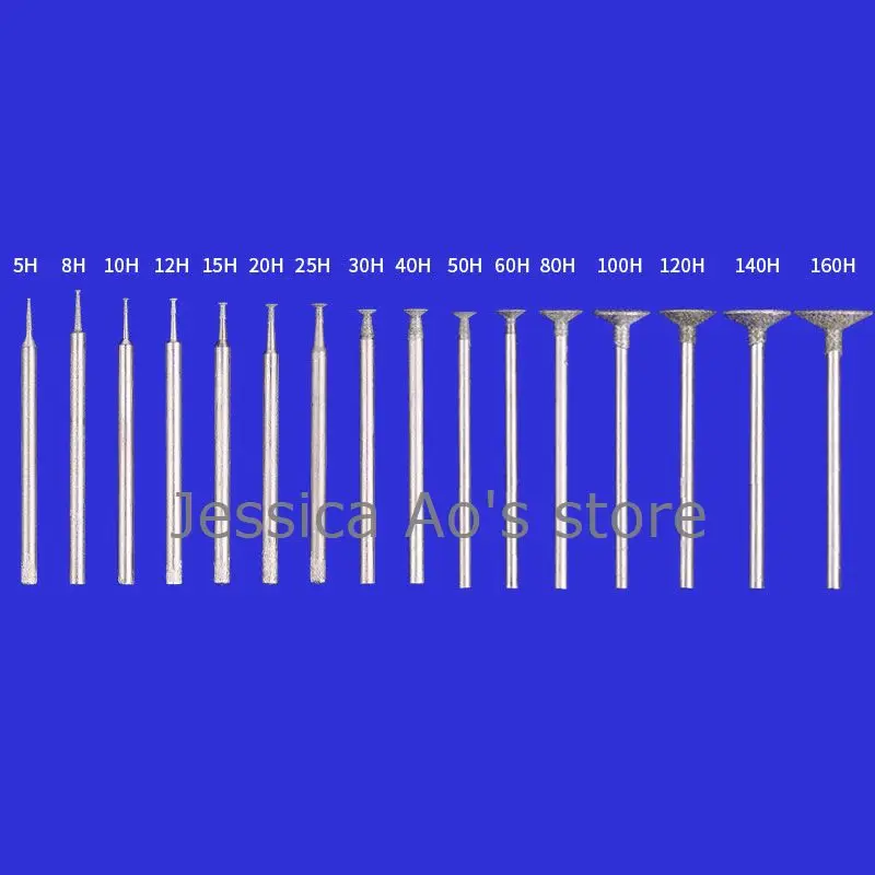 32pcs 0.5-16mm H Nail Head Abrasive Bits Jade Carving Stone Polishing Lettering Grinding Head Diamond Burrs Electric Mill Bits [fila]lettering