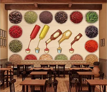 

CJSIR Papel De Parede Custom Wallpaper Mural Nostalgic Spice Seasoning Sauces Kitchen Restaurant Background 3d Wall Paper