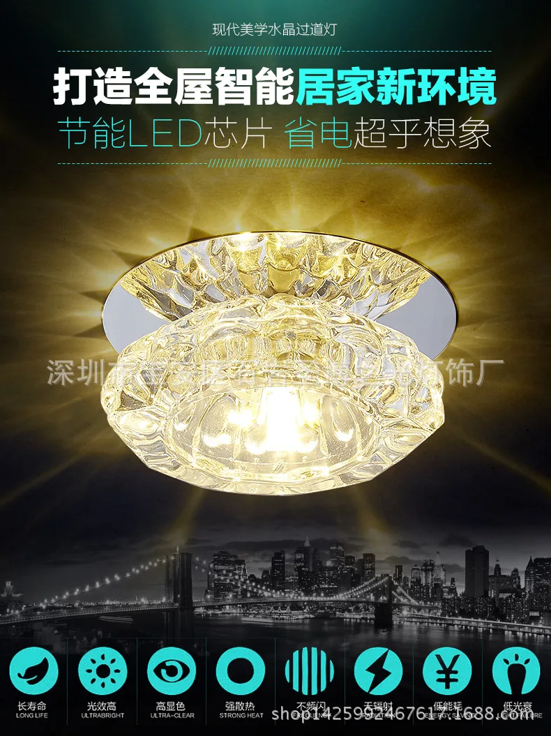 Современный Led3w прожекторы гостиная встроенный потолочный Хрустальный прихожей потолочное освещение коридора огни Начинающий светильник затемнения