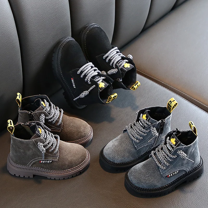 

2019 Genuine Leather Kids Martin Boots Boys Snow Shoes Waterproof Warm Fur Children Ankle Boots Toddler Boys Winter Sneakers