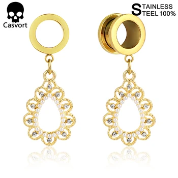 

Casvort Dangle Ear Plugs And Tunnels Gold Stainless Steel Fashion Earrings Piercing Body Jewelry Ear Gauges For Gift 2PSC