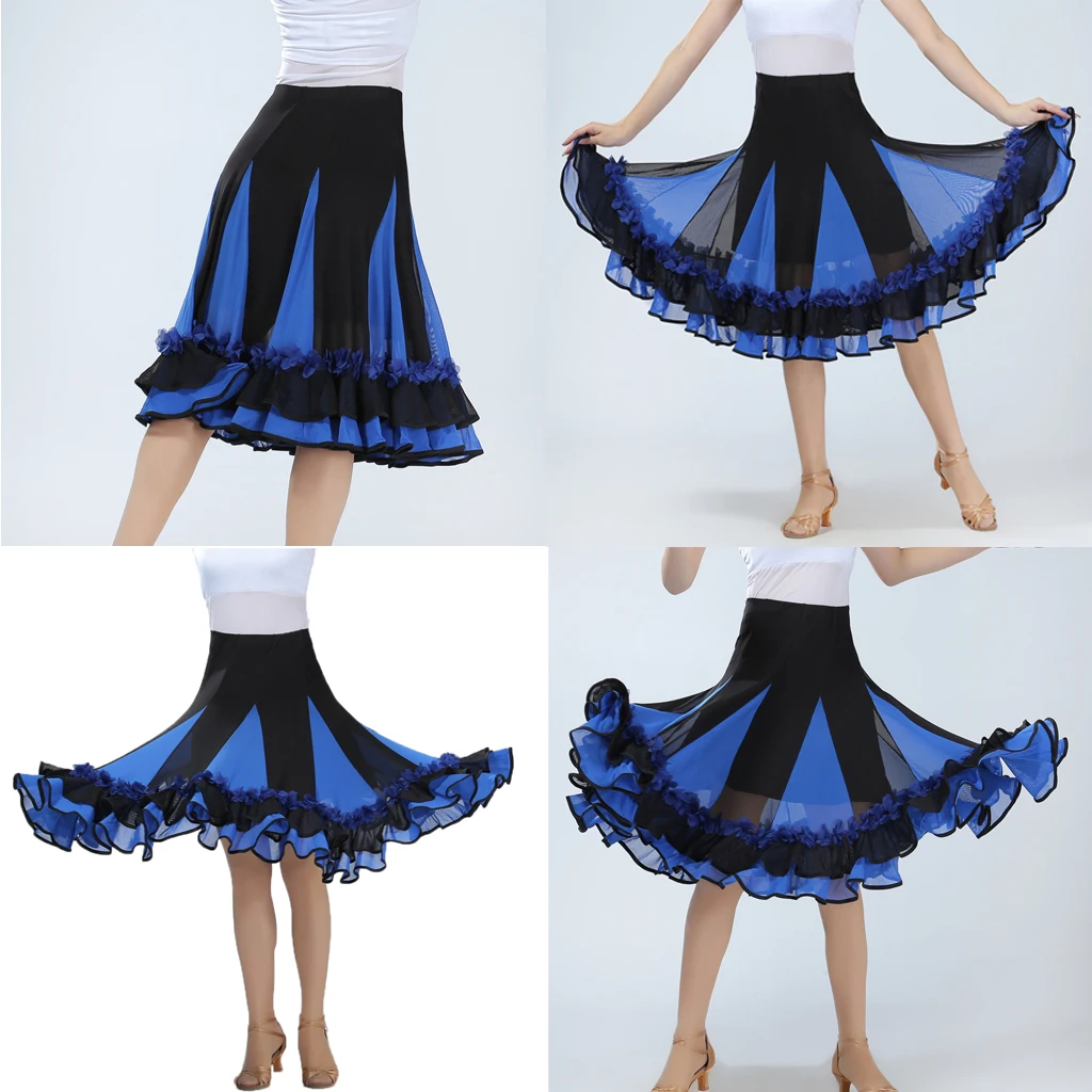 Women's Ballroom Flamenco Standard Waltz Party Smooth Swing Long Dance Skirt
