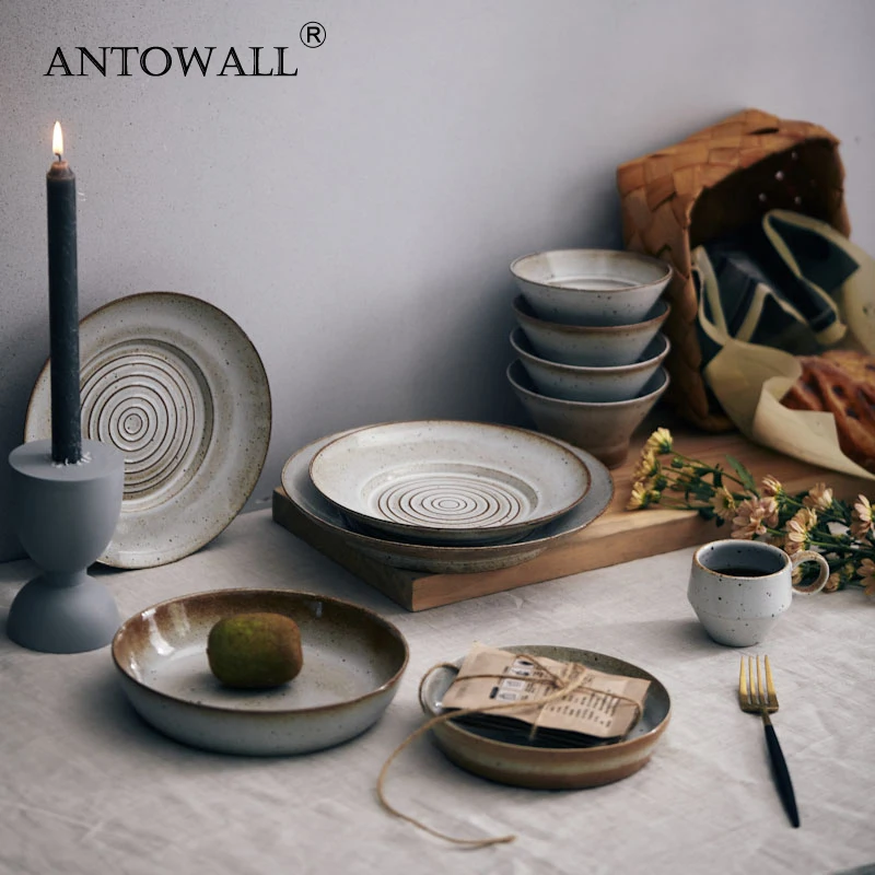 ANTOWALL plato de vajilla japonesa hecho a mano, plato de cena creativo retro con personalidad, plato de pasta, plato de ensalada, gres vintage|Fuentes y platos| - AliExpress - Platos increíbles para tu mesa