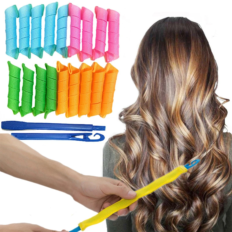 Rizador de pelo mágico portátil de 18 piezas, accesorios de peinado, formadores de onda no dañinos, herramienta de peinado, rodillos para el cabello DIY - Productos para el cabello