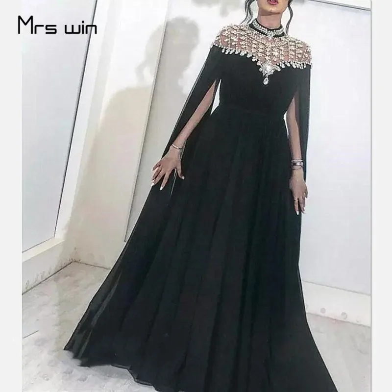 Mrs Win Moeder Van De Bruid Jurken Zwarte Mantel Cape Luxe Kralen Hoge Hals Prom Gown HR372 EEN Lijn Lange moeder Jurk Voor Bruiloft Mrs Win Moeder Van De Bruid Jurken Zwarte Mantel Cape Luxe Kralen Hoge Hals Prom Gown HR372 EEN Lijn Lange moeder Jurk Voor Bruiloft