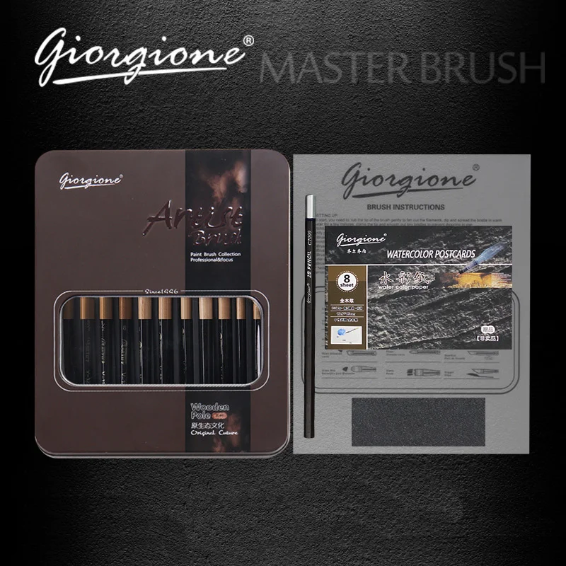 Yoogione 12 шт нейлоновая кисть для рисования с железной коробкой набор кистей для рисования для акварельных масляных красок акрил, гуашь, принадлежности для художников