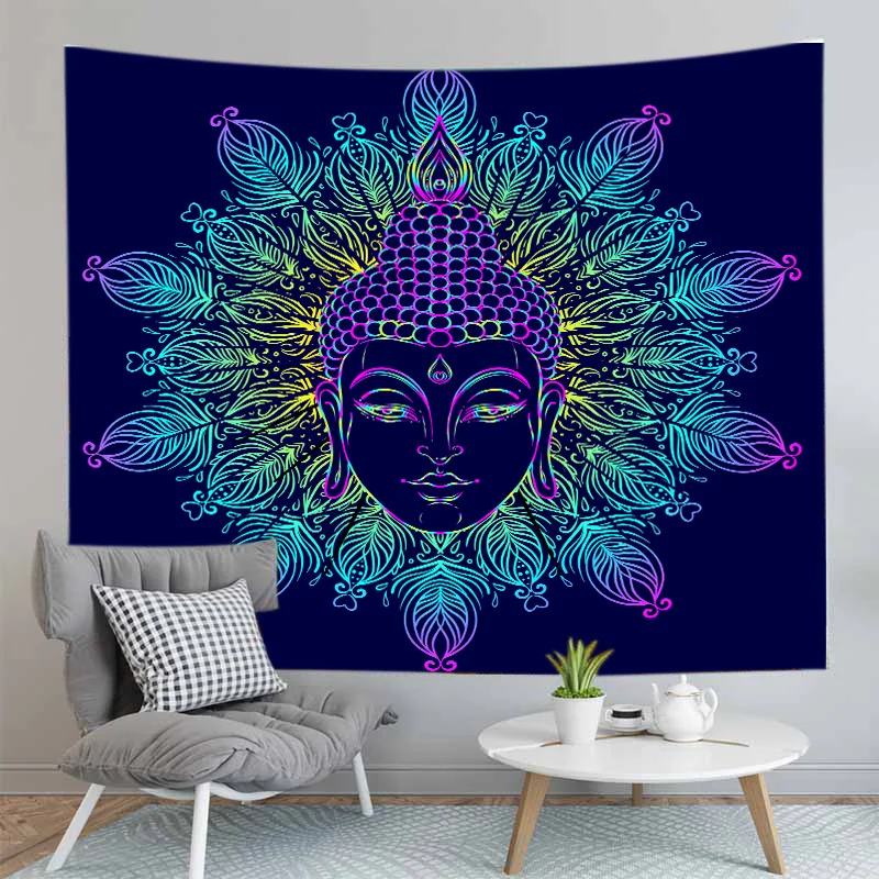 Indian Buddha Statue MeditationTapestry Wall Hanging Mandala Tapestries Wall Cloth Yoga Carpet Boho Decor