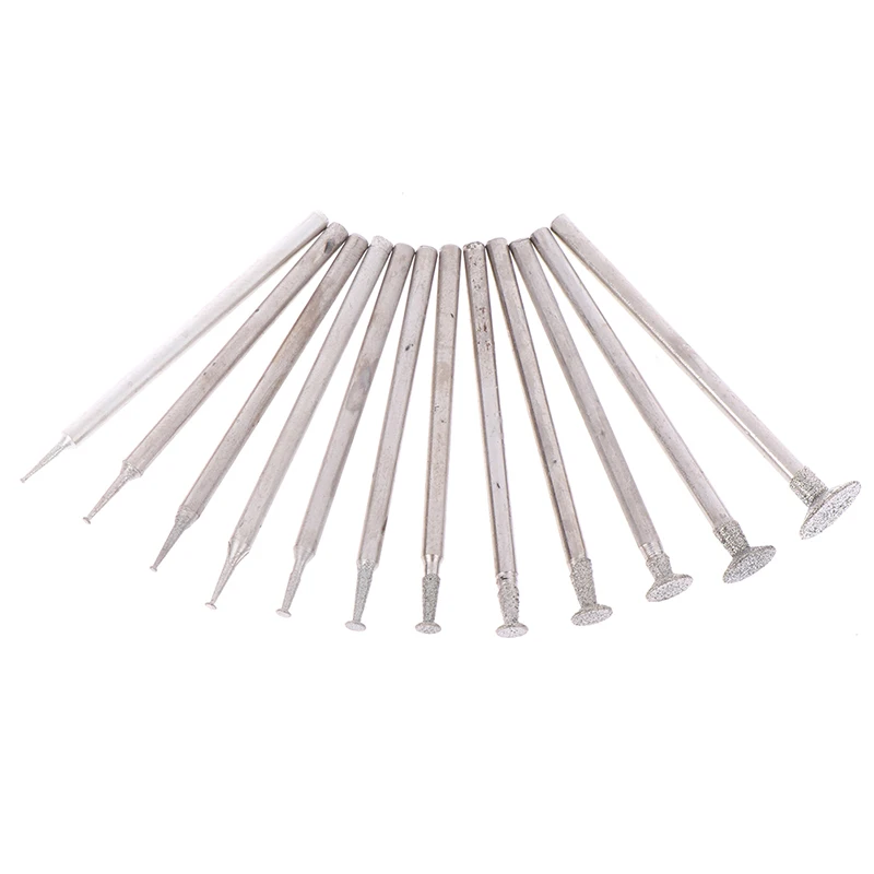 12/24pcs 2.35 Shank Diamond Grinding Burr Needle Point Engraving Carving Polishing Glass Jade Stone Drill Bit Rotary Tool Set