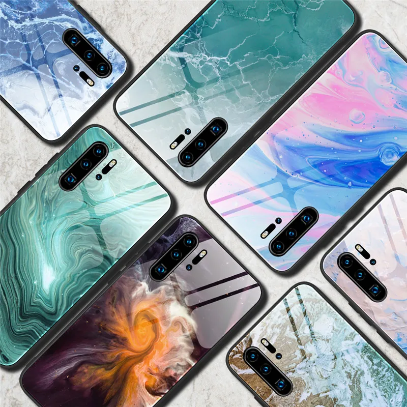 Чехол для huawei P20 P30 P40 Lite honor 10 20 Pro Enjoy 9S Mate 30 lite закаленное стекло Мраморный Рисунок |