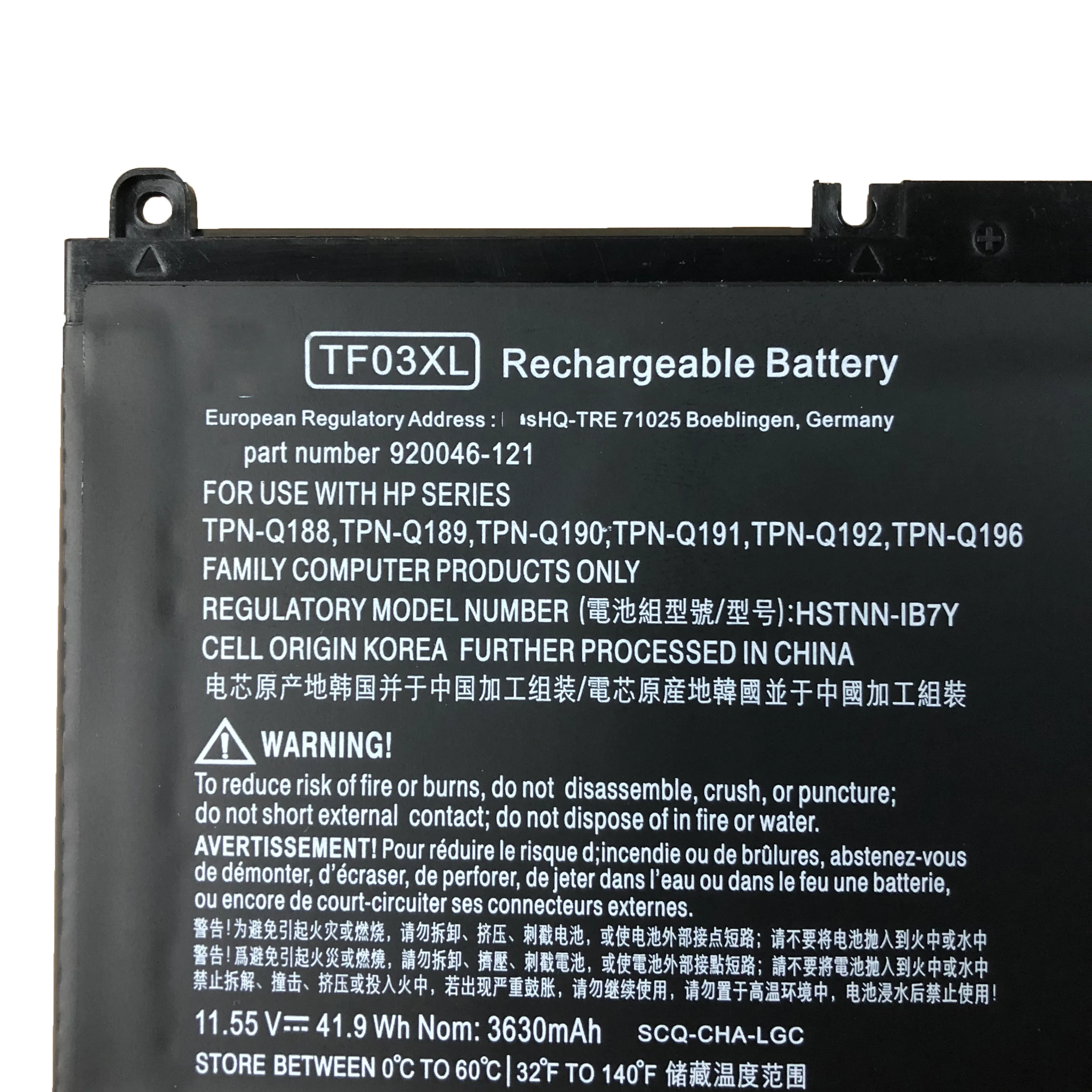 11,55 V 41.9Wh 3470 мА/ч, TF03XL TF03XL HSTNN-LB7J HSTNN-LB7X Аккумулятор для ноутбука HP Pavilion 15 или никель-кадмиевых 920046-421 920070-85