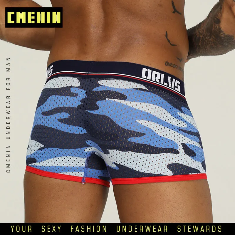 Нижнее белье с героями мультфильмов, мягкие, cueca masculina, мужские сексуальные сетчатые трусы-боксеры из Ice Silk, четыре цвета, мужские шорты с u-образным мешочком, одноцветные Cuecas OR191