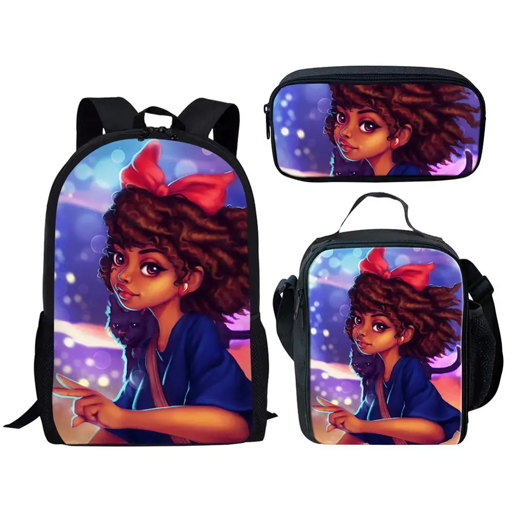 

African Black Girl Art Print Backpack Set/3PCS For Teenager Girls Custom Pattern School Bag Backpack Kid Book Bag Satchel 2019