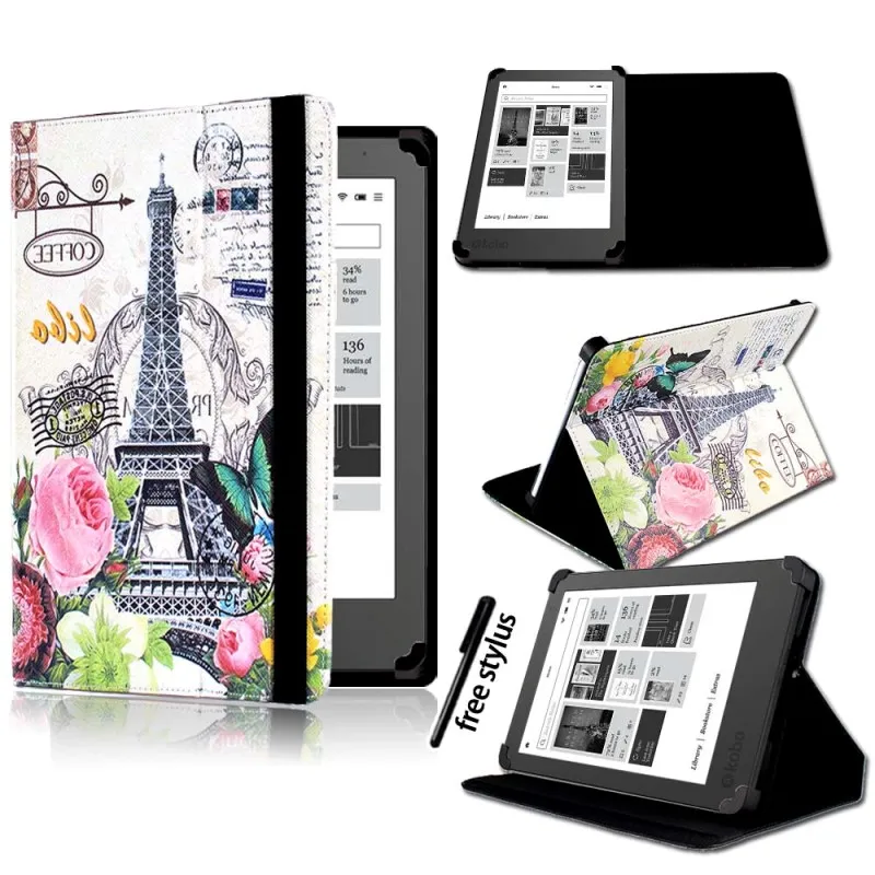 KK&LL для 2013 Kobo Aura " /NEW Aura Edition 2 6" eReader планшет-Кожаная подставка для планшета Folio Smart Cover чехол+ стилус - Цвет: Flower