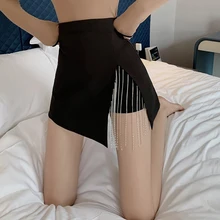 

Oversized Tassel Split High Waist Skinny A-line Women Skirts Summer Elegant All-match Flash Diamond Rhinestone Chain Slim Skirt