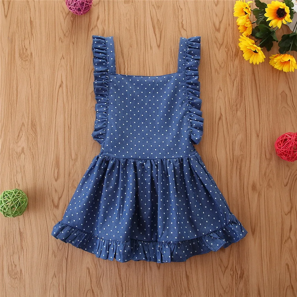 Polka dot Kids Dress For Girls Ruffle Dresses Girl 4 Years Sleeveless Casual Summer Girls Dress Square Collar Baby Clothes D30