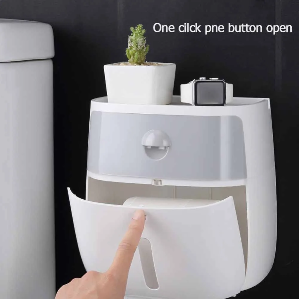 Waterproof Bathroom Tissue Box Plastic Bath Toilet Paper Holder Wall Mounted Paper Storage Box Double Layer